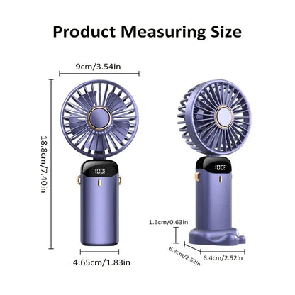 Handheld Mini Electric Fan Portable Foldable Neck Fan USB Rechargeable 5-speed Fan with Phone Holder and Display