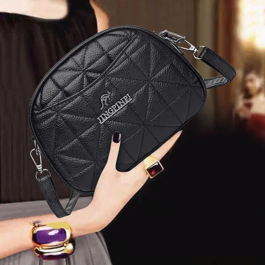 Small Round Crossbody Bag 2024 New Soft Leather Women's Middle-aged Mother's Handbag Three-layer Single Shoulder Messenger Bag