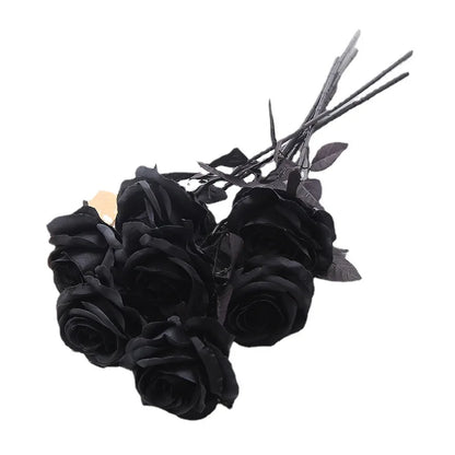 5/10/20pcs Black Silk Artificial Rose Flower Halloween Gothic Flowers Wedding Home Party Fake Flower Decor