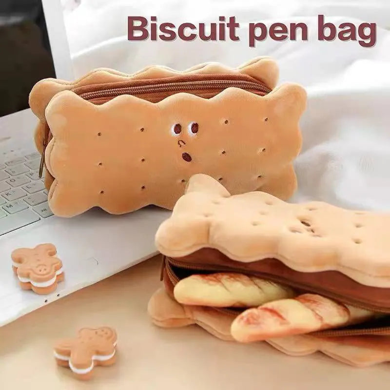 Kawaii Sandwich Biscuit Plush Pencil Case Cute Pen Bag Student Stationery Box Make Up Pouch Cosmetic Storage Travel Organizer