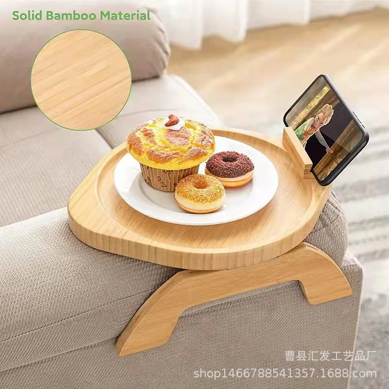 Sofa Tray Table Sofa Armrest Clip-On Tray Natural Bamboo Sofa Tray Practical TV Snack Tray for Remote Control Coffee Snacks