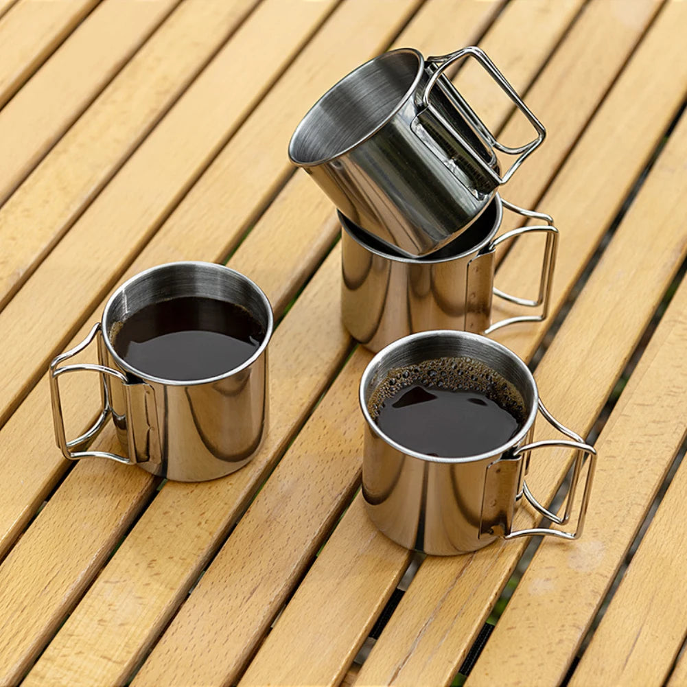 New 304 Stailess Steel Cup Portable Carabiner Cup Outdoor Folding Camping Cups Mugs for Home Outdoor Camping Hiking Bottle Cups