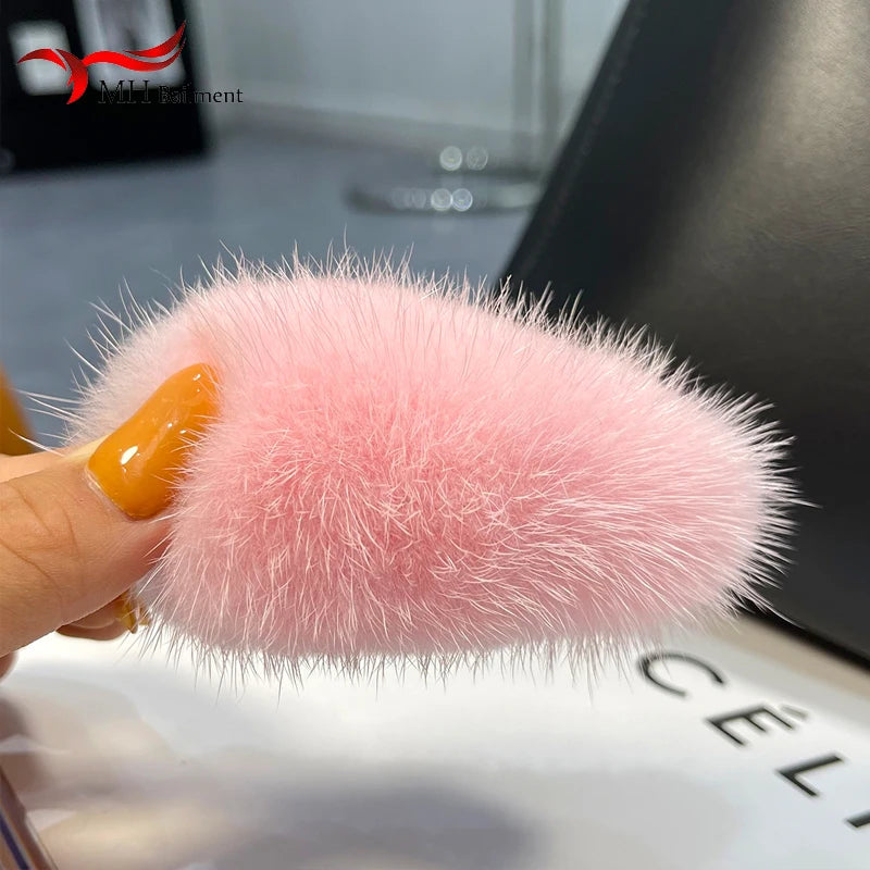 Mink Fur Hairpin Korean Simple Cute Plush Clip Headdress Girls Hair Accessories Luxury Fashion Ladies Hairgrip Headwear Women