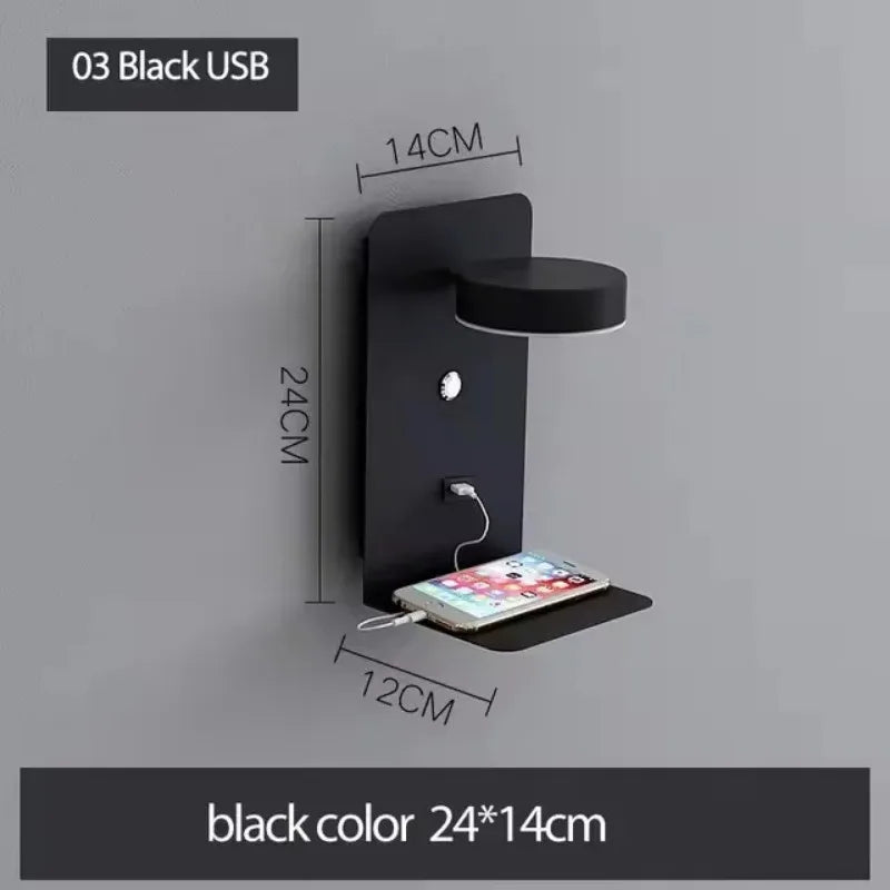 Modern Wall lights Bedroom Headboard Reading lamp Bedside Wireless Charger Background light