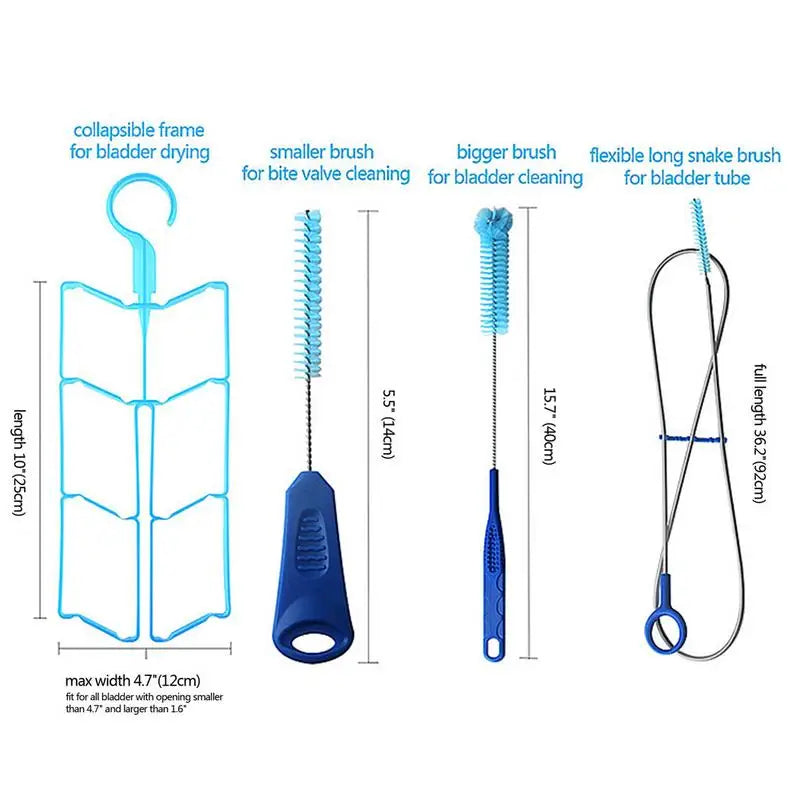 4in1 Hydration Bladder Tube Brush Water Bag Cleaning Kit Long Brush Cleaning Tool For Universal Bladders