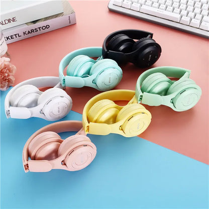 Macaron Headphones Kids Wireless Bluetooth Headphone Stereo Headband Gaming Headset with Mic Gamer Girl Gift for Mobile Tablet