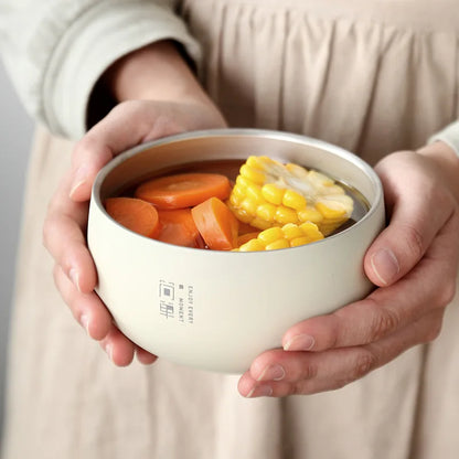 Japanese Style Rice Soup Bowl Stainless Steel Double Layer Food Dinner Container for Fruit Ramen Noodles Anti-scald Tableware