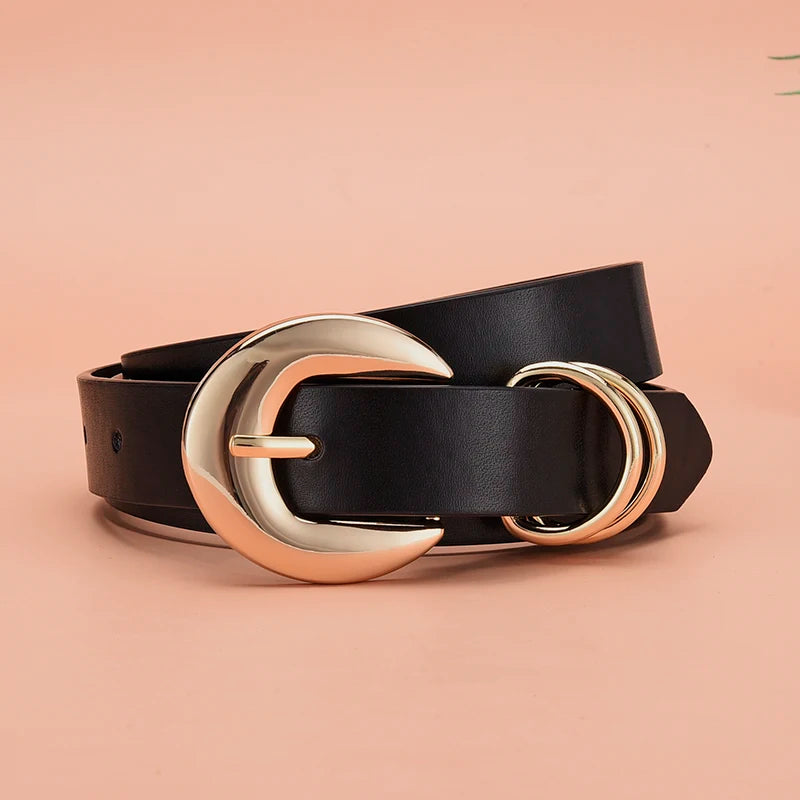 PU Leather Belt For Women Gold Pin Buckle Jeans Black Belts Designer High Quality Female Trouser Belts Waistband