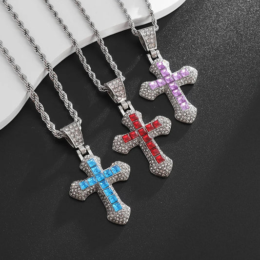 Exquisite Shiny Cross Square Crystal Zirconia Pendant Necklace for Women Men Fashion Hip Hop Party Luxury Jewelry Christmas Gift