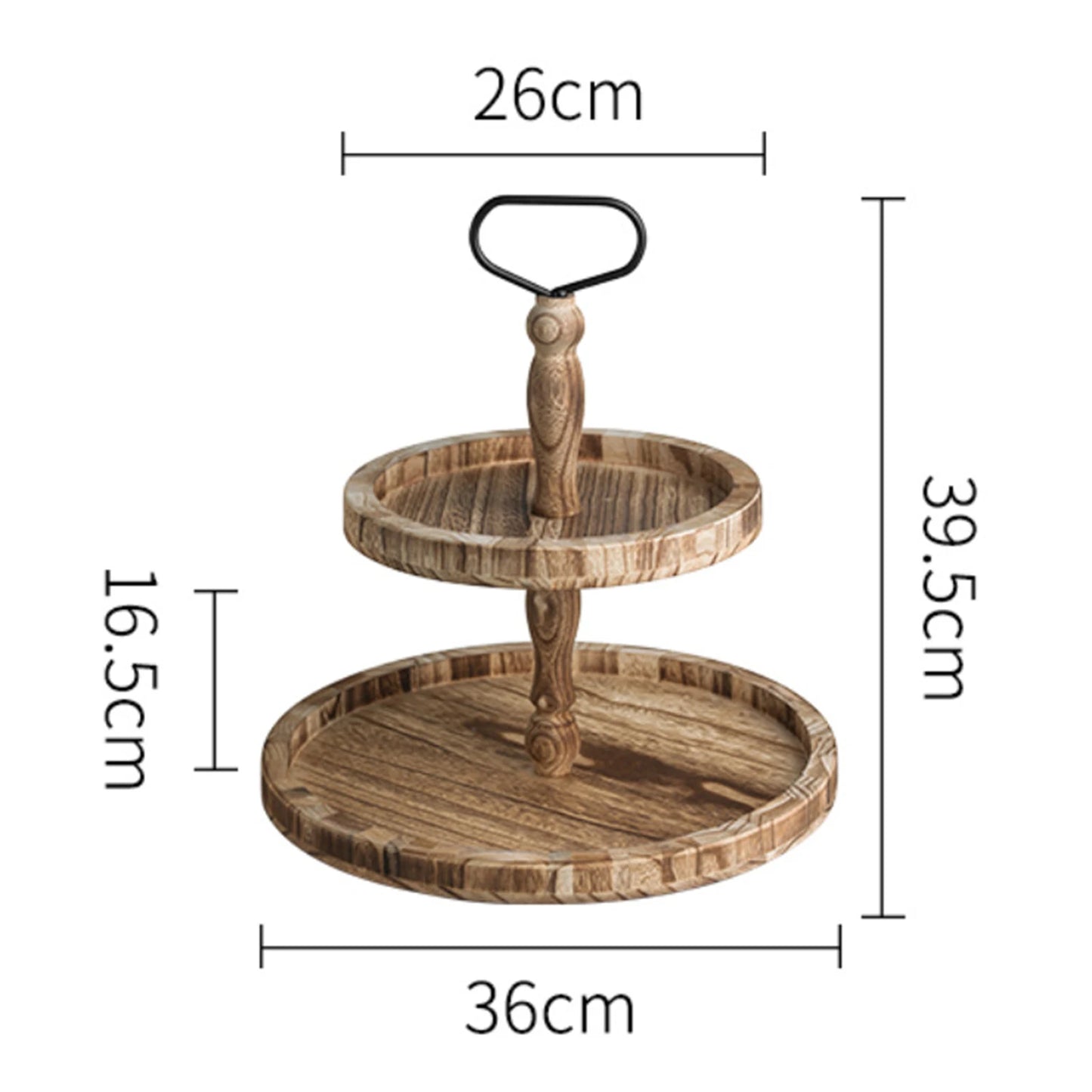 Multifunctional Round Wooden 2-Tier Serving Tray Stand Cake Candy Snack Dessert Storage for Home Table Decorative