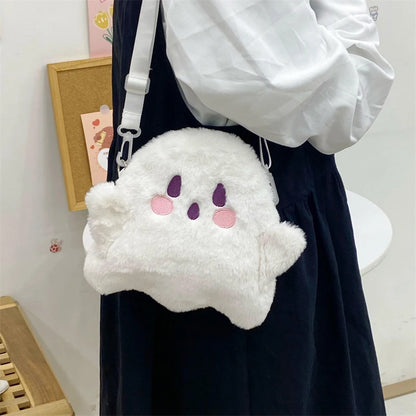 Cute Ghost Cartoon Canvas Bag Plush Bag Fashion Casual All Match Messenger Bag Shoulder Bags Women Bag Purse