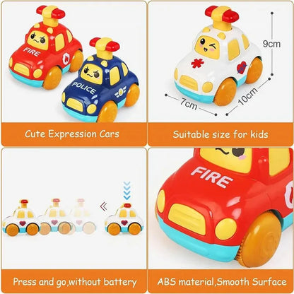 Baby Cartoon Car Toys Toddler Press and Go Car Toy Children Early Educational Toys Pull Back Cars Fire Truck for Kids Boys Gifts