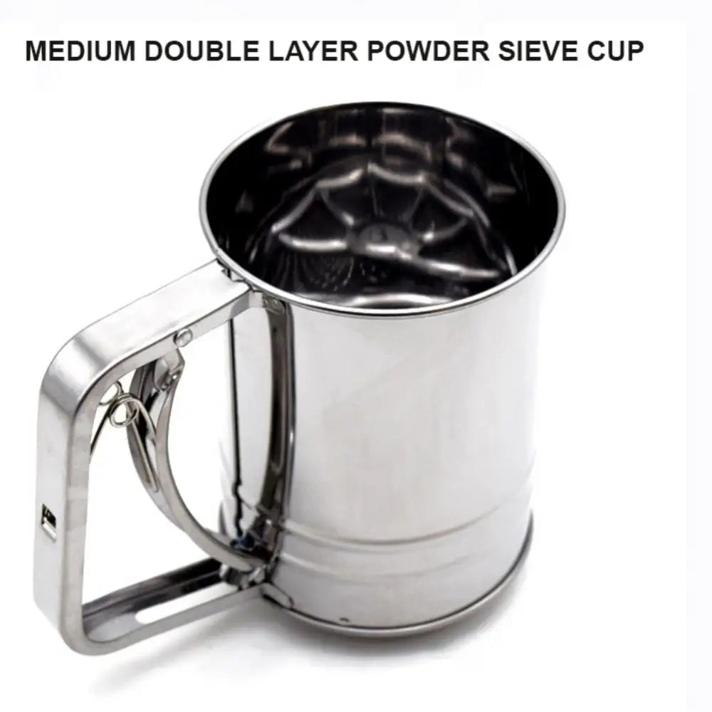 Mesh Shaker Semi-automatic With Measuring Scale Bake Tool Flour Shaker Powder Sieve Cup Handheld Stainless Steel Baking Tools