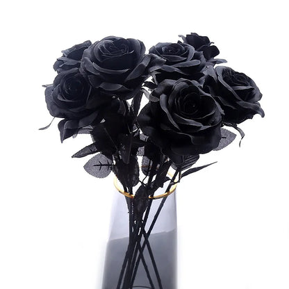 5/10/20pcs Black Silk Artificial Rose Flower Halloween Gothic Flowers Wedding Home Party Fake Flower Decor