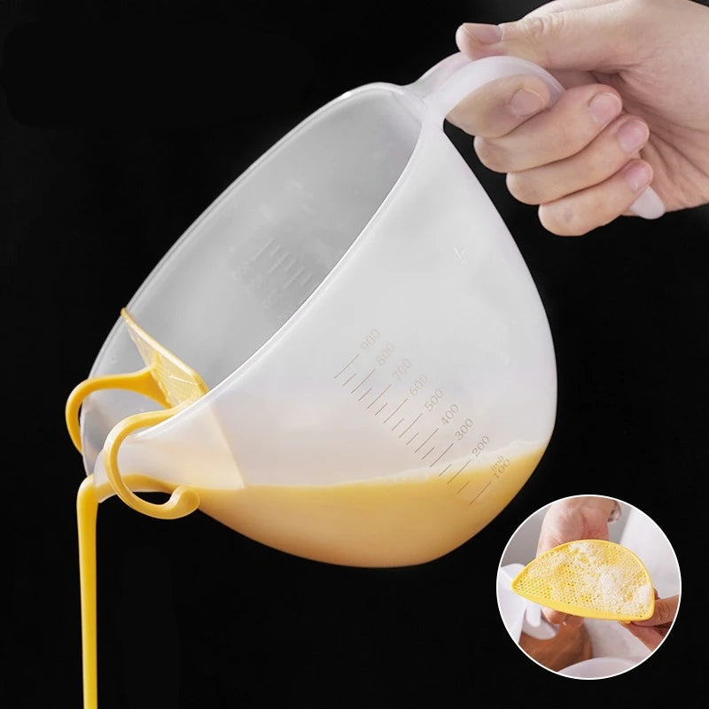 1000ml Transparent Filter Measuring Cup with Scale Line for Beating Eggs Pastry Making Kitchen Strainers with Large Capacity