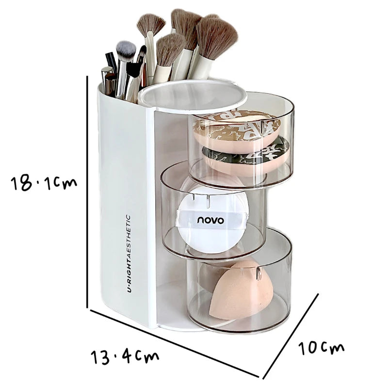 Rotating Powder Puff Storage Box Dust-proof Desktop Beauty Egg Air Cushion Rack Multi-layer Lipstick Makeup Brush Storage Rack