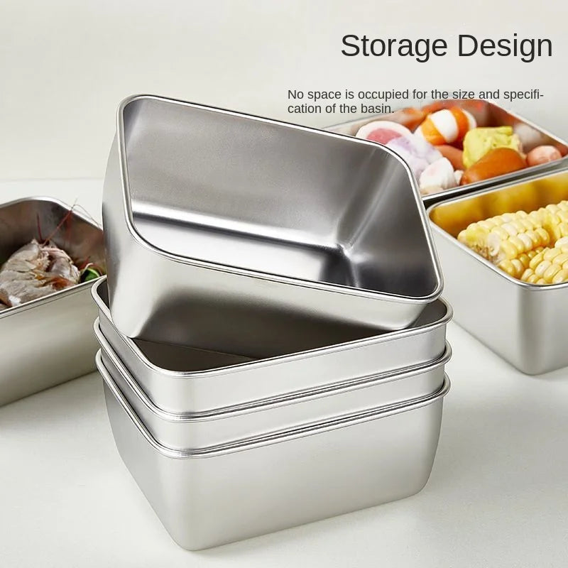 316Stainless Steel Food Plate With Lid 1000ML Square Food Serving Tray Food Grade Sealed Box Container For Oven Cooking Freezing