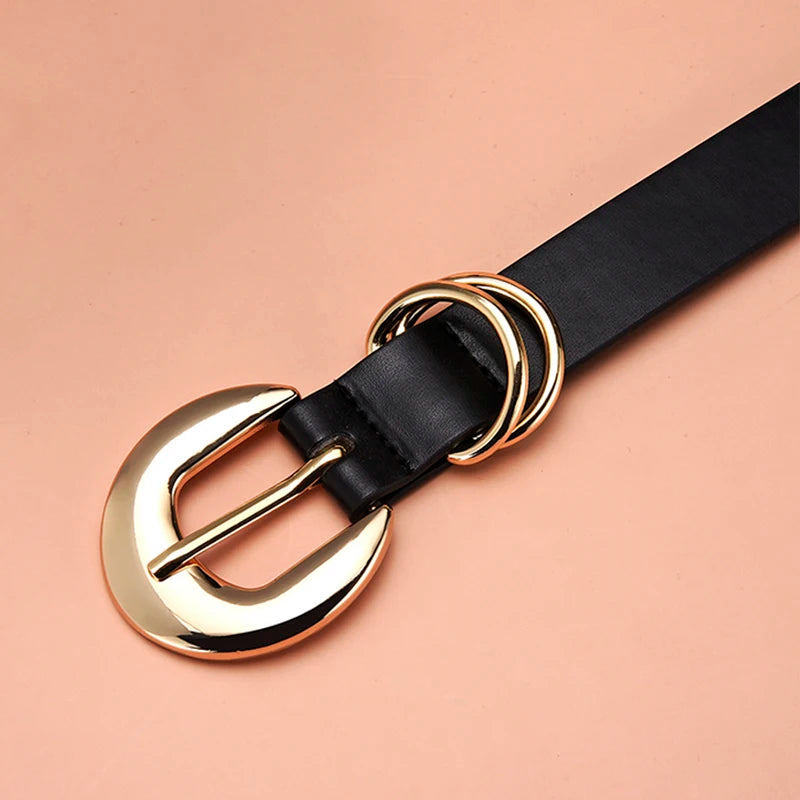 PU Leather Belt For Women Gold Pin Buckle Jeans Black Belts Designer High Quality Female Trouser Belts Waistband