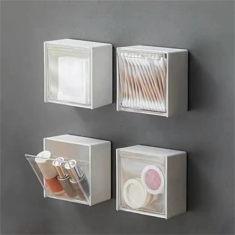 1/2pcs Plastic Wall Mounted Storage Boxes Dustproof Bathroom Organizer for Cotton Swabs Makeup Adaptive Small Jewelry Holder Box