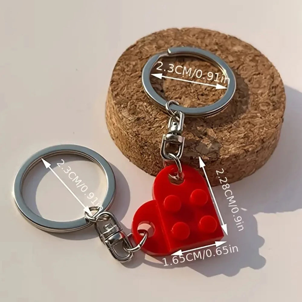 2pcs/Set Brick Matching Heart Keychain Separable Love Building Block Keyrings For Women Men Valentine'S Day Birthday Gifts