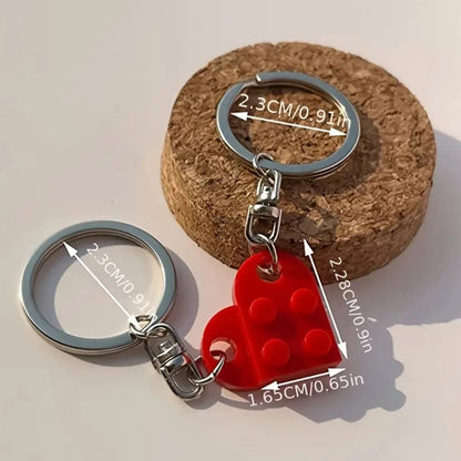 2pcs/Set Brick Matching Heart Keychain Separable Love Building Block Keyrings For Women Men Valentine'S Day Birthday Gifts