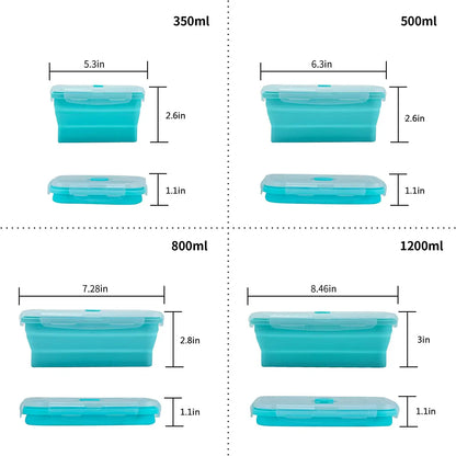 4 Pcs Silicone Collapsible Food Storage Containers with Lids Silicone Lunch Box Bento Box BPA free for Kitchen Pantry