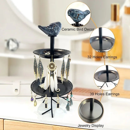 Black Double Jewelry Rack Home Desktop Decoration Earrings Storage Rack Jewelry Storage Tray For Bedroom Powder Room Women Gift