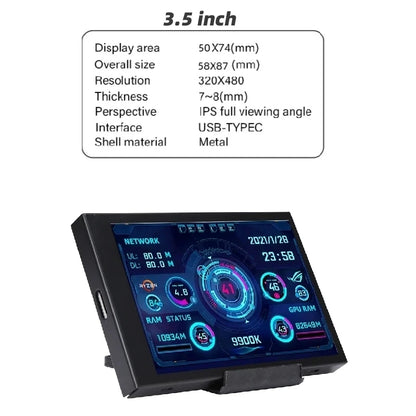 Freely Rotatable 3.5 Inch IPS TYPE-C Secondary Screen Monitor for Computer CPU, GPU, RAM, and HDD. Compatible with AIDA64, Doubles as USB Display