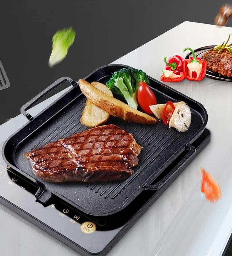 Aluminum Frying Pan Non-stick Barbecue Frying Pan Korean BBQ Tray Square Barbecue Grill Tray Kitchen Cooking Cookware