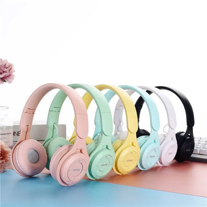 Macaron Headphones Kids Wireless Bluetooth Headphone Stereo Headband Gaming Headset with Mic Gamer Girl Gift for Mobile Tablet