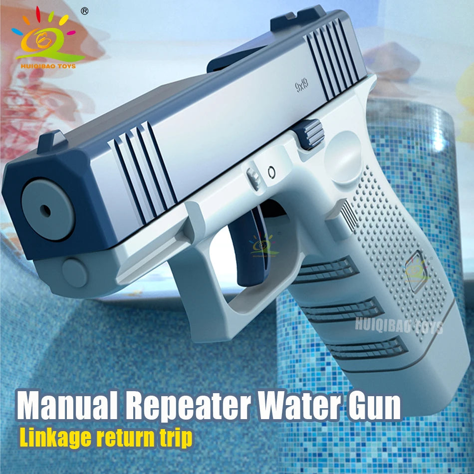 HUIQIBAO Manual Water Gun Portable Summer Beach Outdoor Play Pistol Fight Powerful Weapon Toys for Children Boys Kids Adult Game