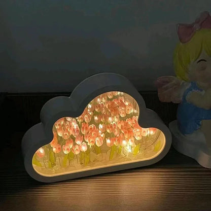 Clouds Tulip Lamps LED Night Light Mirror Table Lamps DIY Bedroom Ornaments Decoration Mirror Table Lights