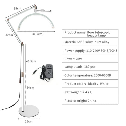 Lampe de beauté moderne en forme de demi-lune à LED de 20 W montée au sol, idéale pour le tatouage des sourcils, les salons de beauté et les extensions de cils. Caractéristiques Bague Lune Design