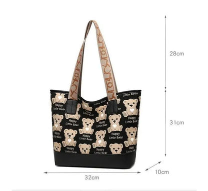 2024 New Korean Fashion Large Capacity Canvas Bag Women's Handheld Shoulder Bag for Work and Commuting Simple Casual Bear Bag