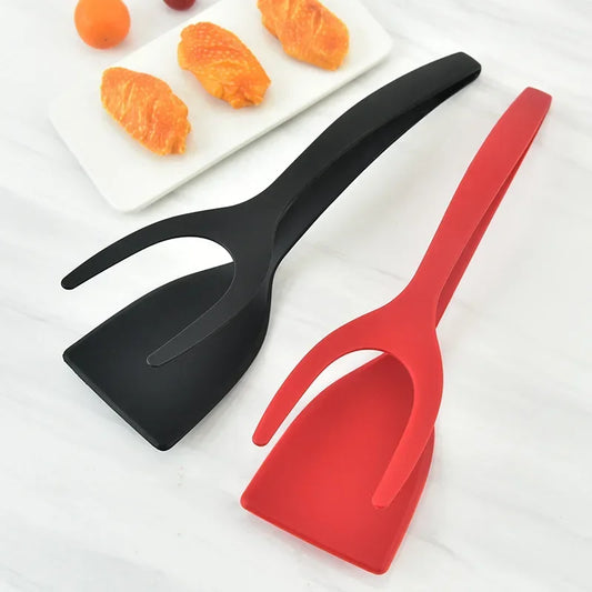 2 in 1 Kitchen Shovel Clip Cookware Bbq Silicone Handle Egg Turning Tongs Steak Spatula Tongs Pancake Fry Flipper Cooking Tools