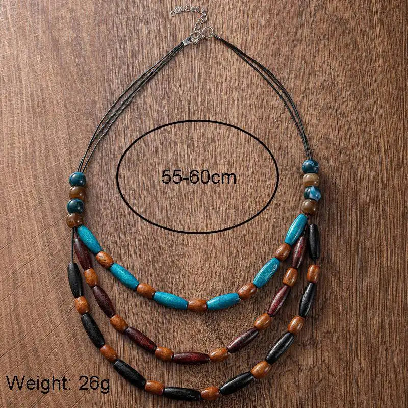 Bohemian Ethnic Wood Beads Multi Layers Necklaces Pendants Handmade Vintage Necklace for Women Daily Wear Fashion Jewelry