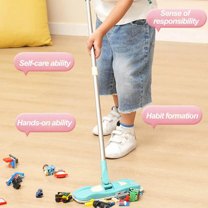 Children Mop Educational Kids Toy Set with Small Mop Long Handle Absorbent Sponge Cloth Pretend Play Housekeeping Role for Boys