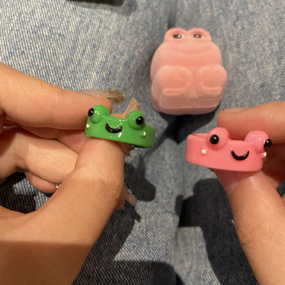 Cute Frog Rings With Box Colorful Acrylic Finger Rings Women Girls Daily Friendship Couple Gifts Lovely Animal Jewelry Accessory