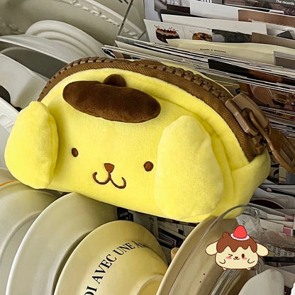 Sanrio Pom Pom Purin Anime Kawaii Pen Bag Cute Cartoon Student Stationery Creative Plush Pencil Box Girls Cosmetics Storage Bag