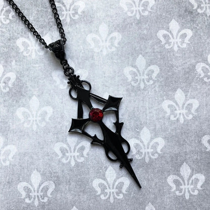 Black Pointed Cross Vampire Necklace, Gothic Jewelry, Statement Necklace, Dagger Cross Pendant, Gothic Gift, Goth Necklace