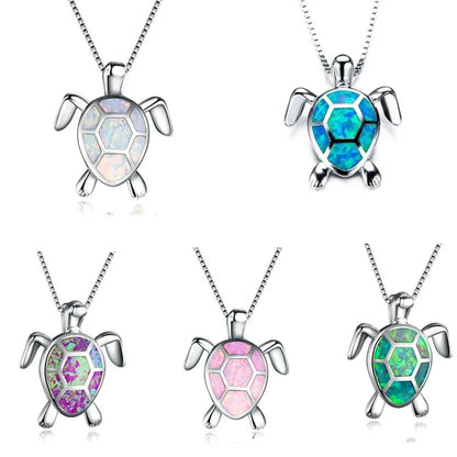 2022 Bohemian Cute Animal Imitation Fire Opal Sea Turtle Necklace For Women Girl Gift Wedding Jewelry Accessories