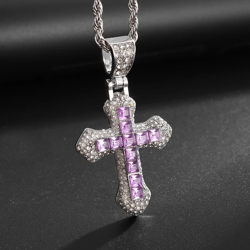 Exquisite Shiny Cross Square Crystal Zirconia Pendant Necklace for Women Men Fashion Hip Hop Party Luxury Jewelry Christmas Gift