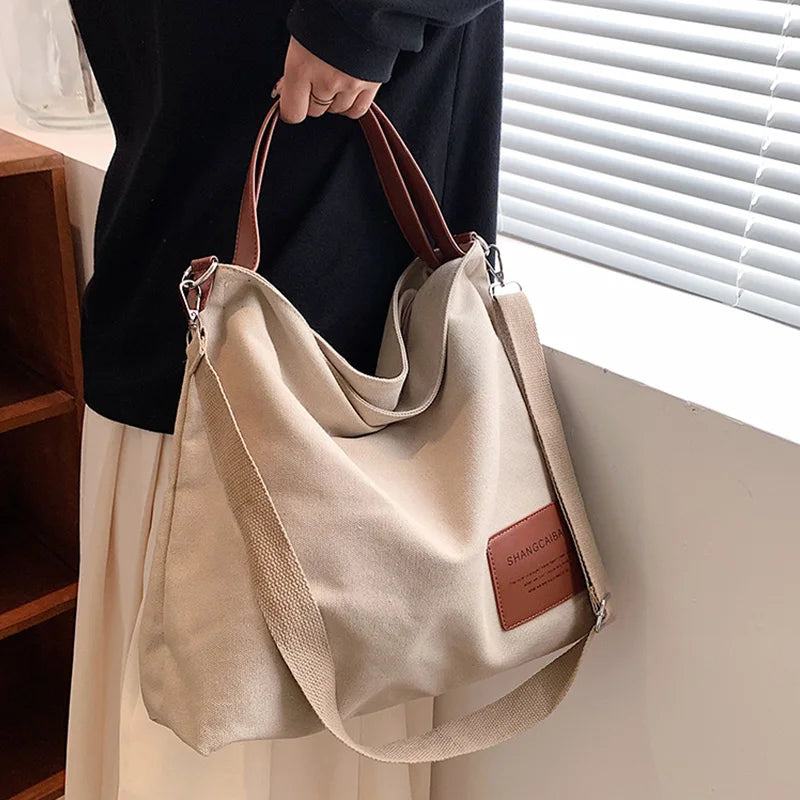 Women Canvas Shoulder Bag Daily Casual Shopping Bags 2022 winter Students Book Bag Cotton Cloth Handbags Large Tote For Girls