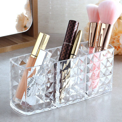 Makeup Brush Eyebrow Pencil Storage Rack Three Compartments Large Capacity Transparent Storage Box Stationery Pen Holder