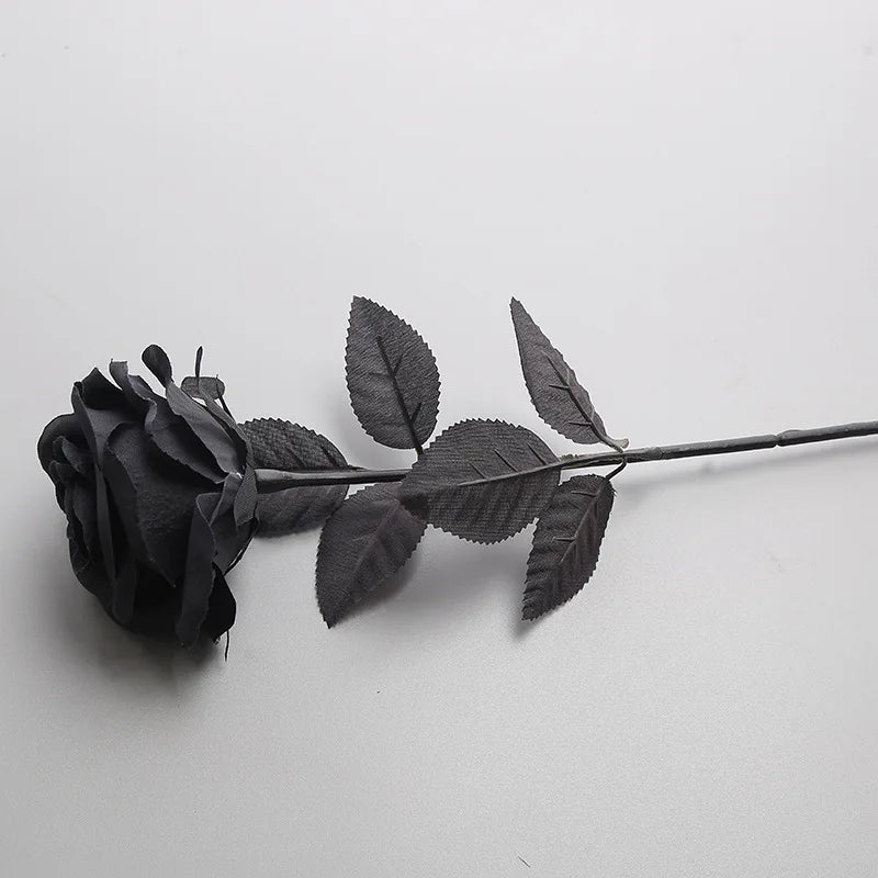 5/10/20pcs Black Silk Artificial Rose Flower Halloween Gothic Flowers Wedding Home Party Fake Flower Decor