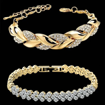 Luxury Love Braided Leaf Bracelet Charm Crystal Wedding Bracelets for Women Anniversary Valentines Day Gifts Aesthetic Jewelry