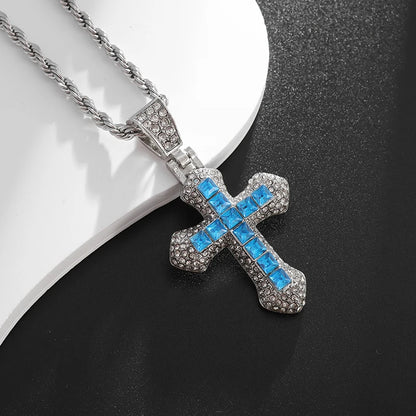 Exquisite Shiny Cross Square Crystal Zirconia Pendant Necklace for Women Men Fashion Hip Hop Party Luxury Jewelry Christmas Gift