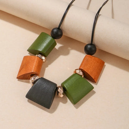 Women Vintage Ethnic Statement Bib Necklace Geometric Ladder Wood Beads Necklaces Pendants New Fashion Collar Neck Jewelry