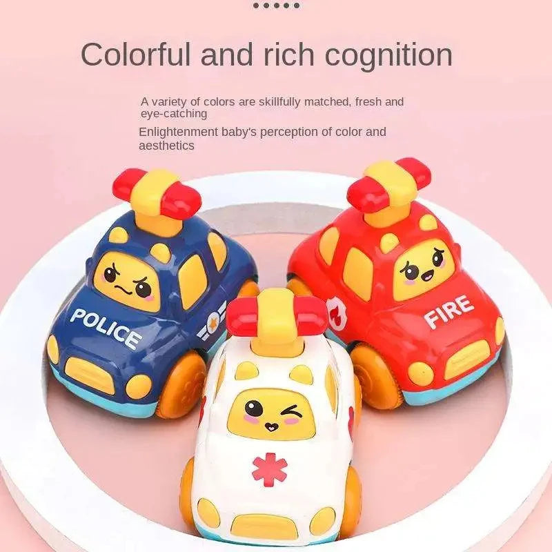 Baby Cartoon Car Toys Toddler Press and Go Car Toy Children Early Educational Toys Pull Back Cars Fire Truck for Kids Boys Gifts