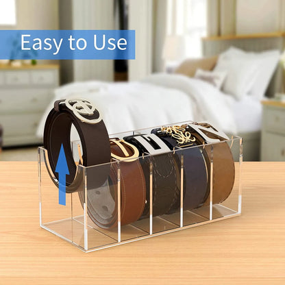 5/8 Grid Clear Acrylic Belt Organizer for Closet,Assemble Belt Organizer Display Case for Tie Bow Tie Women Men Home Belt Holder